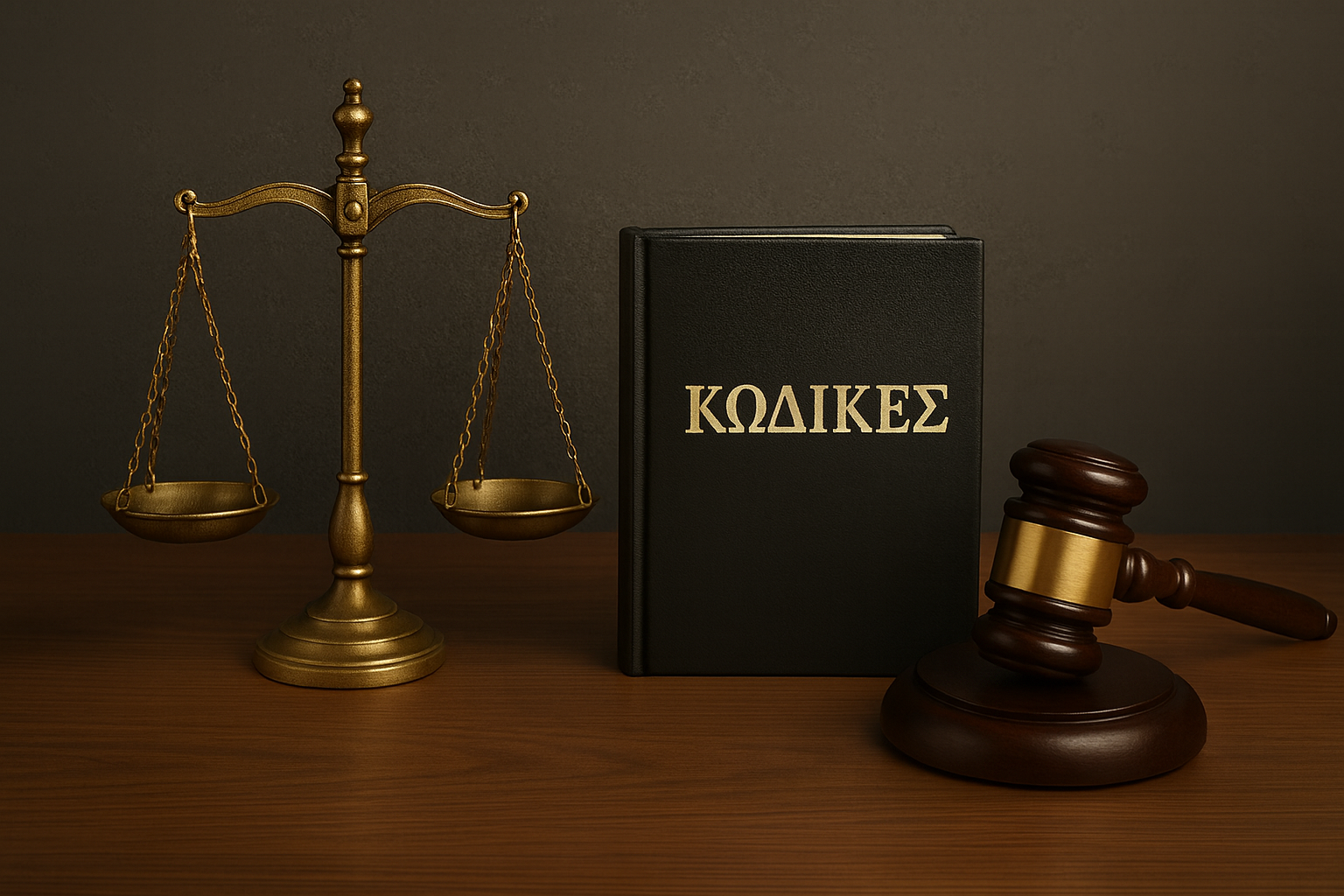 Ζυγός δικαιοσύνης με βιβλίο δικαίου και σφύρα